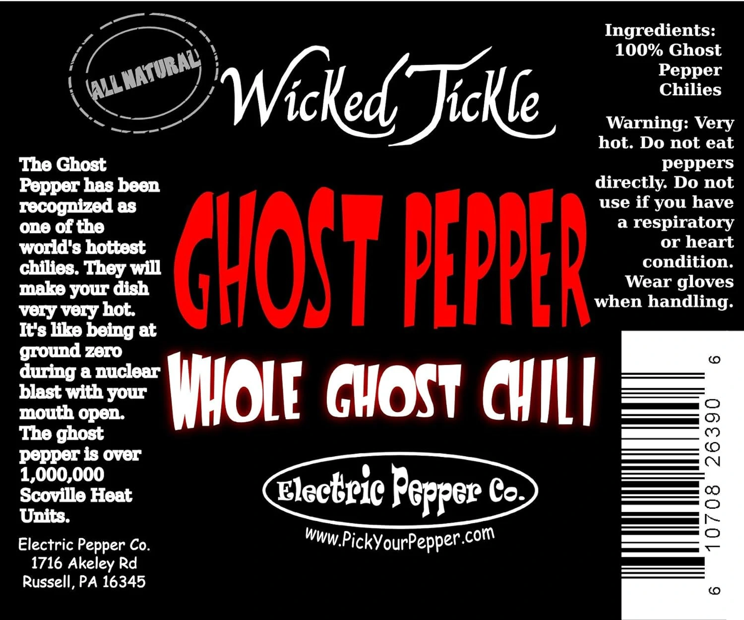 Product Label For Electric Pepper Ghost Peppers - 
12 Count