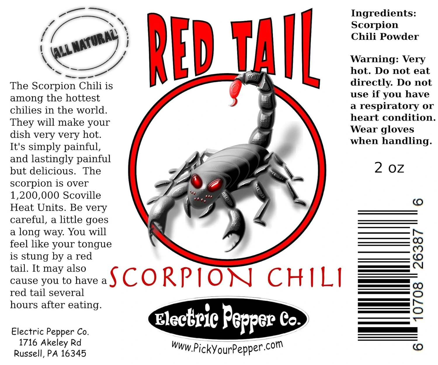 Product Label For Red Tail Scorpion Powder