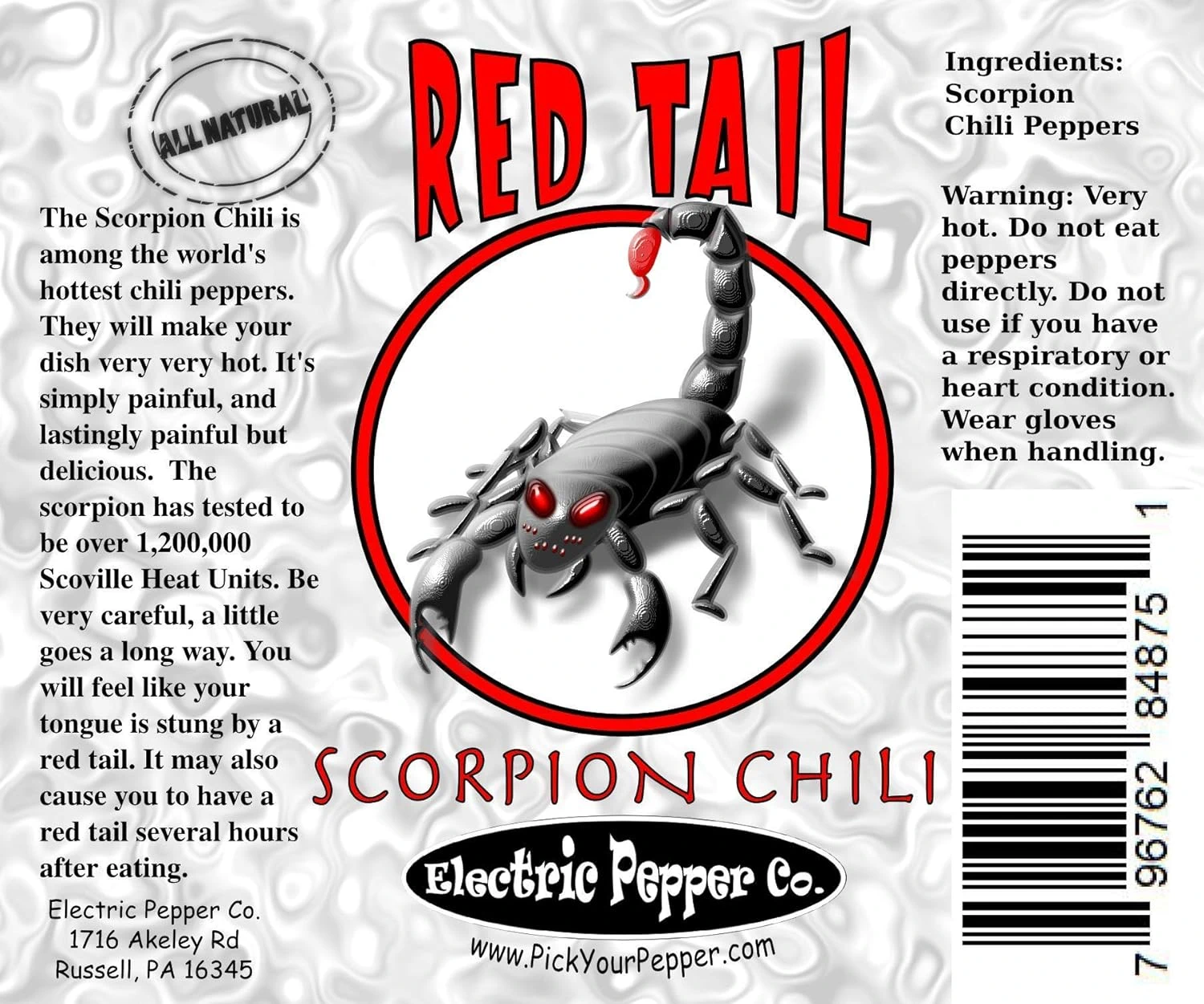 Product Label For Red Tail Scorpion Peppers - 
7 Count